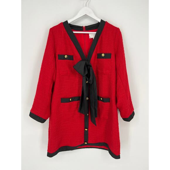 TUCKERNUCK Pomander Place Red Coco Tweed Bow Dress Size Large - Picture 8 of 9